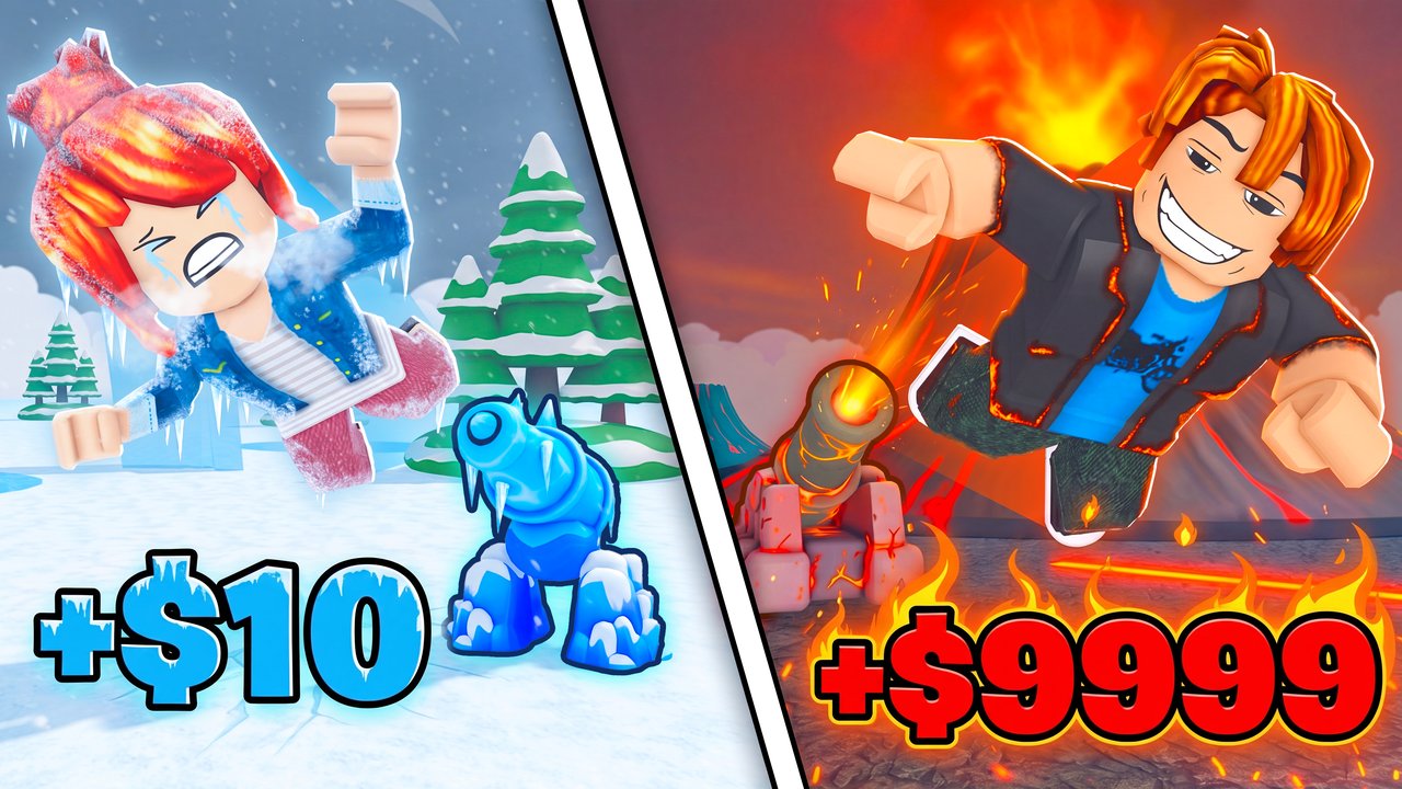 CTR thumbnail — ice vs fire tycoon